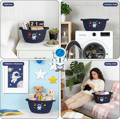 Space Storage Basket, Woven Basket with Handle Small Laundry Basket Organizer for Baby Shower, Blanket, Shelf, Cat Dog Toy Organizer, Gifts Empty, 9"x9"x5" Baskets for Organizing