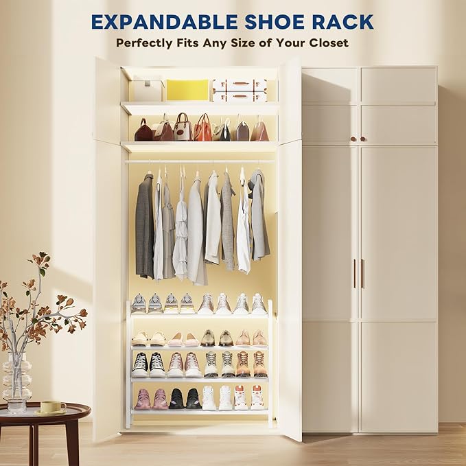 Mavivegue Expandable Shoe Rack for Closet, Adjustable Shoe Rack for Small Space (White, 4 Tier - Small)
