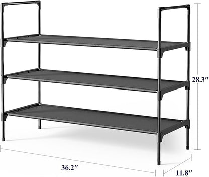 Kitsure Shoe Rack - 3-Tier Shoe Organizer, Shoe Rack for Closet, Entryway, Bedroom, Easy- Assembly Storage Shelf with Side Handles, 36.2" Wide - 3 Tiers, Black