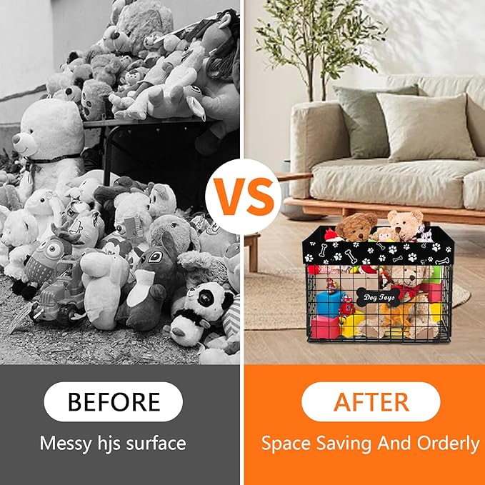 Large Dog Toy Basket Metal,Dog Toy Box,Dog Toy Bin for Living Room Area,Dog Toy Storage Basket,Dog Baskets for Toys,Puppy Toy Holder,Dogs Toy Container Organizer,Medium Pet Toy Food Storage