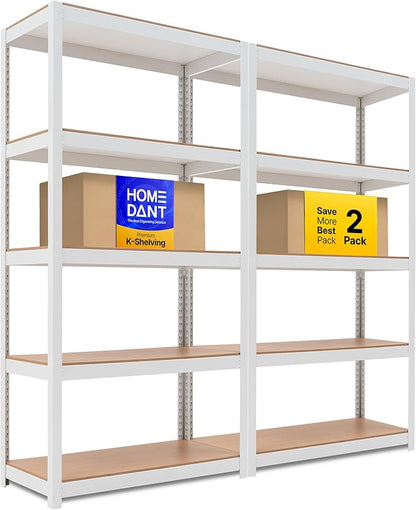 HOMEDANT House 5 Tier Heavy Duty Garage Shelving Adjustable Metal Rack Storage Shelves Standing Shelf Unit Organizers Pantry Closet Office (2, White, 36.2" W x 16.2" D)
