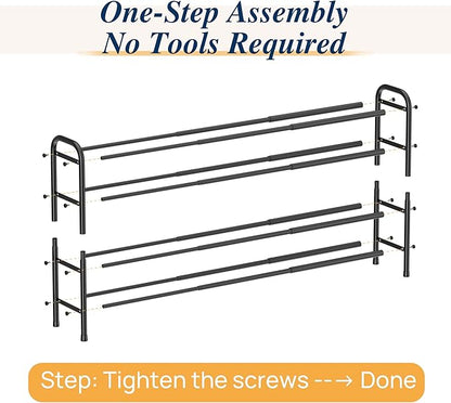 ENJOYBASICS Expandable Shoe Rack, 46.5'' Wide - 24 Pairs Adjustable Shoe Organizer Shelf for Closet, 4-Tier Black Metal Free Standing Shoe Rack Storage for Garage, Entryway