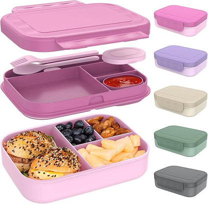 Caperci Stackable Bento Lunch Box for Adult & Teens - Reinforced Leak-Proof Lunch Container 4-Compartment with Utensils & Sauce Container, BPA-Free, Dishwasher/Microwave Safe, 47oz (Cherry Blossom)