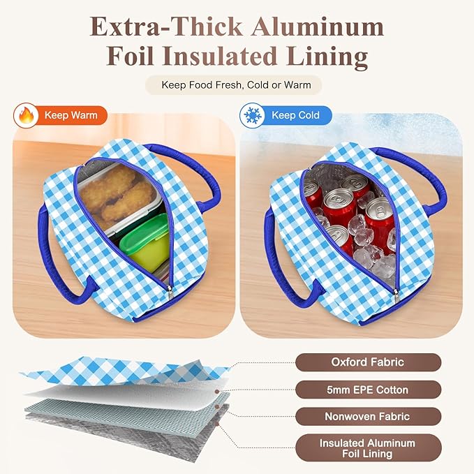 Lunch Box for Women Adult Men, Cute Insulated Lunch Bag Women Reusable Large Lunch Boxes Tote Bag Leakproof Simple Thermal Cooler Bag for Work Office Picnic