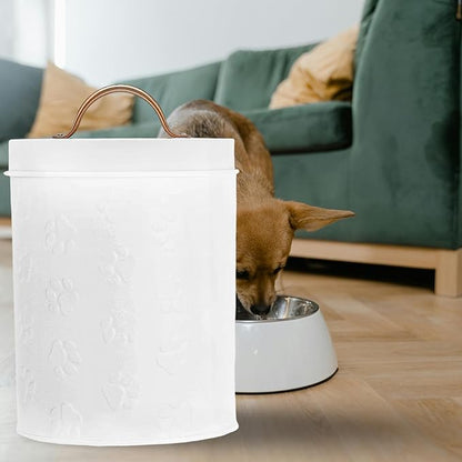 Amici Pet Puppy Paws White Metal Food Canister, Small, 64oz