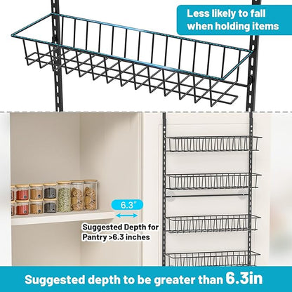6-Tier Pantry Door Oragnizer, Over The Door Pantry Organizer Rack and Storage, Hanging Spice Rack Shelves Door, Home Office Laundry Room Bathroom & Kitchen Organization Essentials Metal