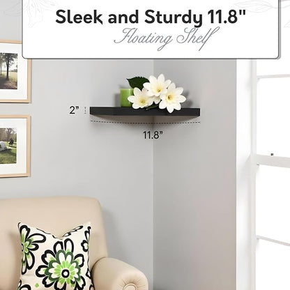 InPlace Durbale Corner Shelf - Easy to Install & Remove, Floating Corner Shelves - Wall Mounted Decorative Corner Shelf for Bouquet of Flowers or Small Lamp - 11.8"D x 11.8"W x 2"H, Espresso - 191808