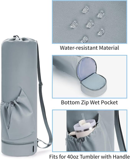 sportsnew Yoga Mat Bag with Water Bottle Pocket and Bottom Wet Pocket, Exercise Yoga Mat Carrier Multi-Functional Storage Bag, Patent pending