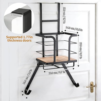 Ironing Board Hanger Wall Mount, Over the Door Iron Board Holder, Wooden & Metal Laundry Room Organizer, Anti-Slip Fence Design, Fits T/Y-Leg, Black