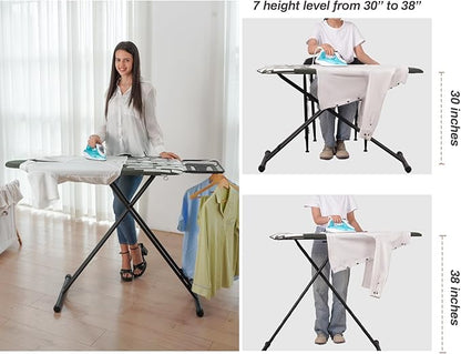 Extra Large Ironing Board with Hang Rail and Iron Rest 64" L x 20" W x 38" H (Large with Sliding Iron Rest)