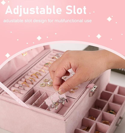 Jewelry Organizer Box for Women Girls, Jewelry Box 3-Tier Jewelry Display Case and Organizer,Lockable Jewelry Display Case Anti Tarnish,Varying Compartments for Necklaces, Bracelets, Rings