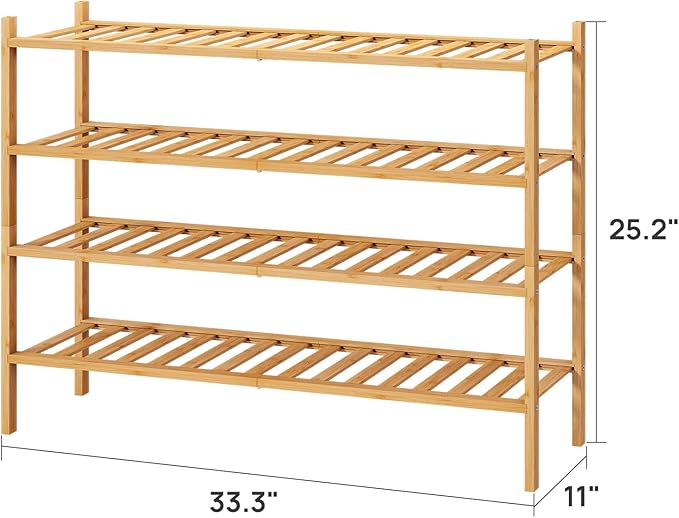 Shoe Rack, 4-Tier Long Shoe Rack for Entryway, Bamboo Wood Shoe Shelf for Closet & Hallway, Long 33IN | Beautiful | Functional | Sturdy | Durable
