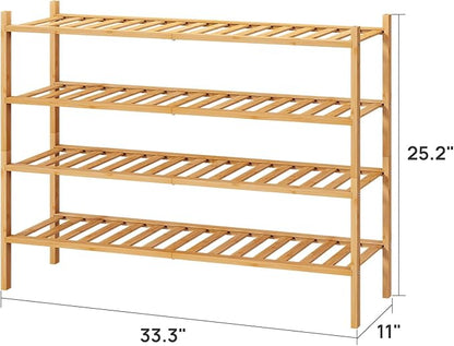 Shoe Rack, 4-Tier Long Shoe Rack for Entryway, Bamboo Wood Shoe Shelf for Closet & Hallway, Long 33IN | Beautiful | Functional | Sturdy | Durable