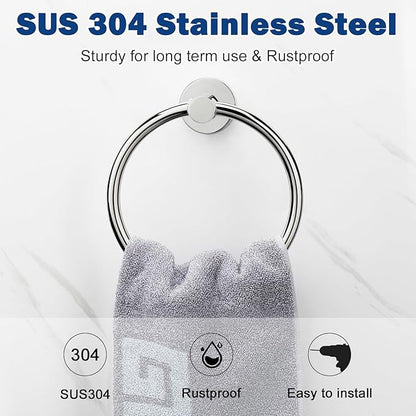 NearMoon Bath Towel Ring, Bathroom Hardware Accessories-Thicken Stainless Steel Hand Towel Holder for Bathroom, Modern Round Towel Hanger Wall Mounted (Chrome, 1 Pack)