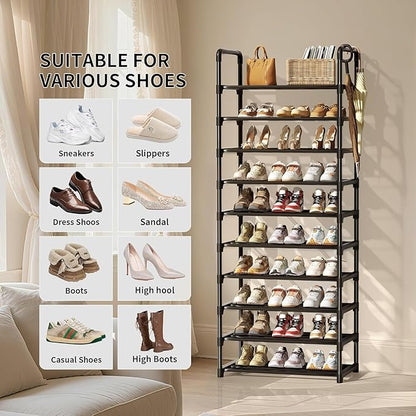 Shoe Rack, 10 Tier Shoe Storage Organizer,Fit 30-35 Pairs Shoes,Metal Tall Shoe Shelf for Closet,Entryway, Hallway,Garage,Bedroom,Cloakroom