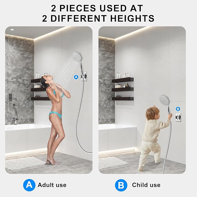 2Pcs Strong Adhesive Adjustable Shower Head Holder- Wall Mounted Heavy Duty Shower Head Shelf, Plastic Bracket Stick on Wall, ABS Mount for Bathroom Fix Firmly and Use Conveniently (Silver, 2)