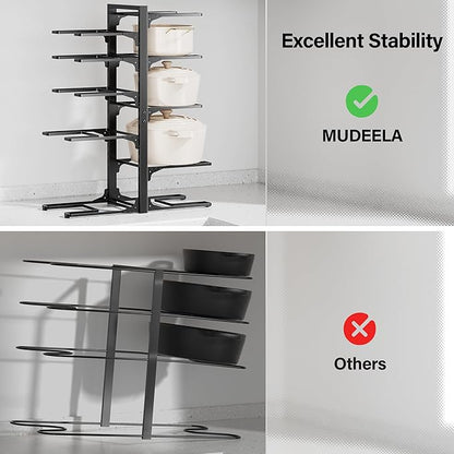 MUDEELA 10-Tier Pots and Pans Organizer under Cabinet, 23.62" Height Heavy Duty Pot and Pan Organizer Kitchen Cabinet Organization and Storage, Adjustable Pot Rack for Frying Pan, Cast Iron Skillet