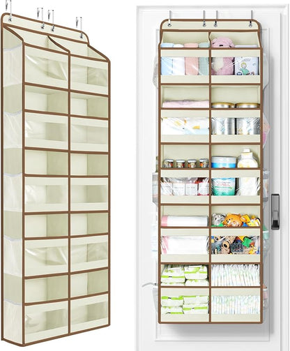 Yecaye 5-Tier Over The Door Organizer Dual-Column, 80lbs Load Over The Door Storage of 10 Compartments, Heavy Duty Extra Large Door Organizer Hanging for Bedroom Closet College Dorm Essentials, Beige