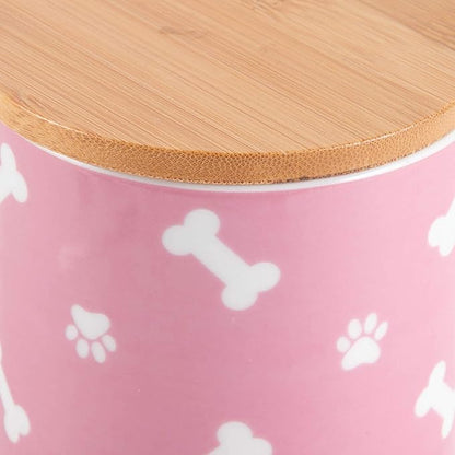 Bone Dry Ceramic Canister with Bamboo Lid, Paw & Bone Collection, Treat Jar, 4x6.5", Rose
