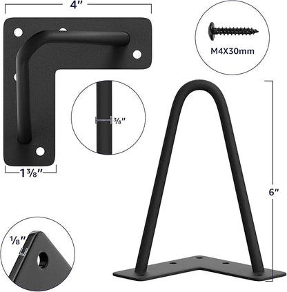 SMARTSTANDARD 6 Inch Heavy Duty Hairpin Furniture Legs, Metal Home DIY Projects for TV Stand, Sofa, Cabinet, etc with Rubber Floor Protectors Black 4PCS