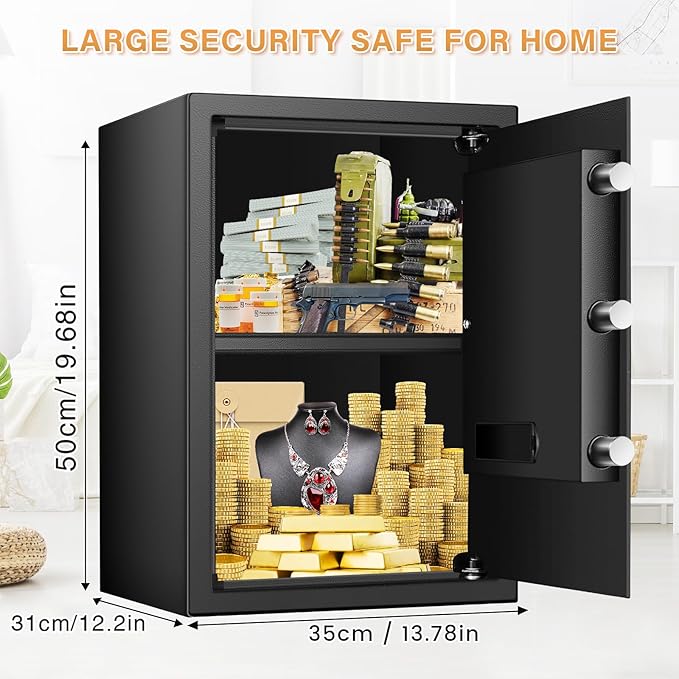 [19.7" Tall] Large Fireproof Home Safe Box, Anti-theft Safes with Dual Alarm System, Programmable Keypad and Spare Keys, Digital Fire Proof Safe for Home Money Firearm Documents Medicines