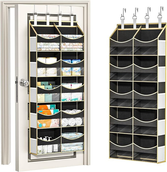 Aokeyee 5 Tiers Over the Door Storage Organizer, Behind Door Storage for Baby Nursery, 80lb Capacity Door Hanging Organizer with 10 Compartments & 10 Mesh Pockets for Closet, Bedroom, Bathroom, Toys
