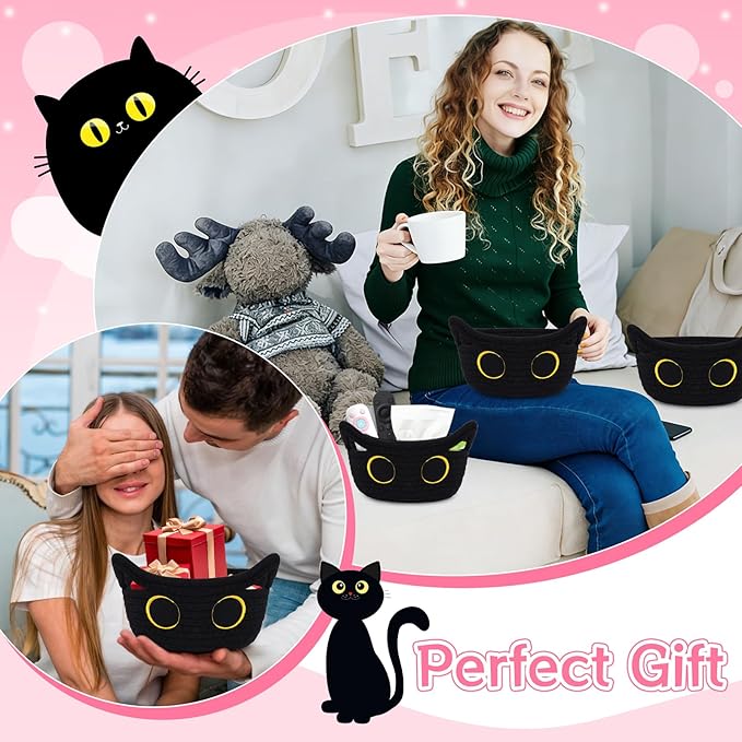 3 Pack Small Highland Cute Cow Storage Baskets for Organizing,Woven Decorative Gift Basket, Nursery Shelves Rope Cotton Storage Bins for Gifts Empty, Mini Burr Baby Shower with Handles,7 IN