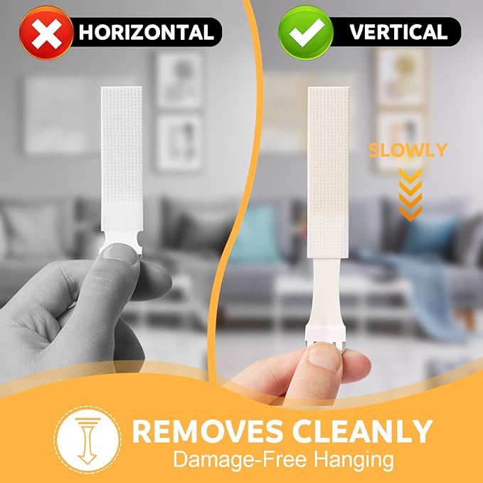 Sinnsally Large Picture Hanging Strips Heavy Duty,32-Pairs(64 Strips) Sticky Picture Hangers for Walls Hanging Without Nail,Damage Free No Nails Refill Adhesive Poster Frame Mounting,White