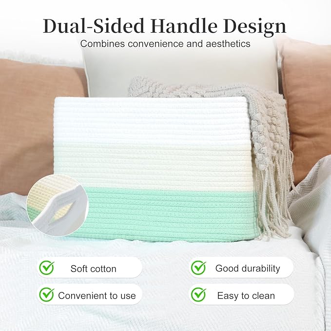 Hopegiver 3 Pack Rainbow Woven Storage Baskets for Shelves, 15x11x10 Inch Cotton Rope Decorative Organizer Bins for Blanket Clothes Book Baby Pet, Colorful Toy Basket for Nursery, Kids Room, Playroom