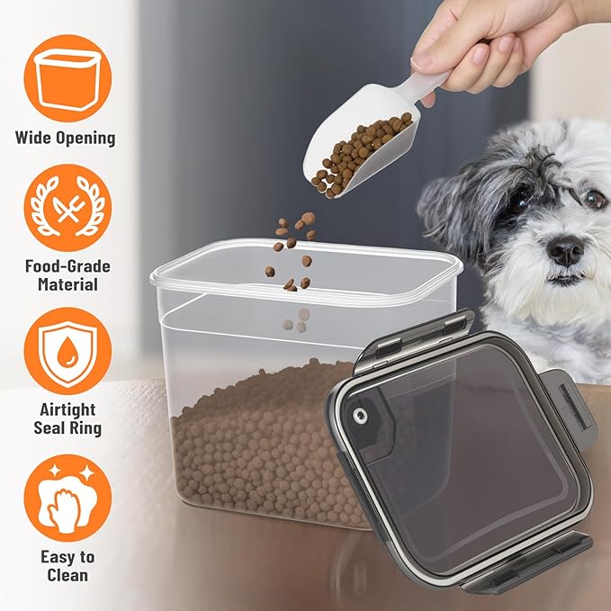 ZooZoo 3PCS Transparent Dog Treat Container Set with Airtight Lids, BPA-Free Plastic Storage Bins for Pet Food & Treats, Stackable Large Medium Small Sizes, Includes Scoops, Labels, Tongs and Marker