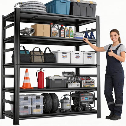 Adjustable 5-Tier Garage Shelving, Heavy Duty Steel Storage Rack, High Load Capacity, Ideal for Garage, Warehouse, or Home Organization (5-Tier 71" H x 35" W x 15.7" D)