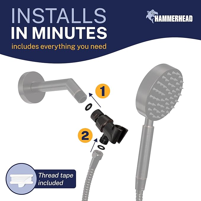 HammerHead Showers Solid Metal Handheld Showerhead Holder, Adjustable Wand Holder with Universal Wall Hook Bracket and Brass Pivot Ball, Oil Rubbed Bronze