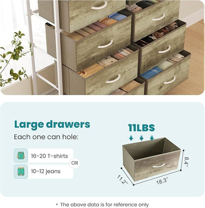 OLIXIS 8 Drawer Storage Dresser with Wood Top - Wide Fabric Chest Organizer for Bedroom, Closet, Living Room,Tower Cabinet, TV Stand, Hallway Entryway Furniture,Oak Greige