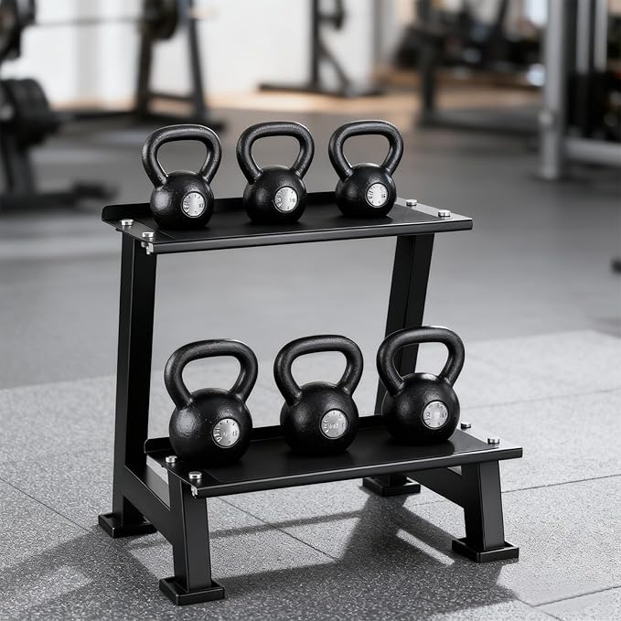 Kettlebell Storage Rack with Anti-Slip Pads, 2-Tier Weight Racks, Kettlebell Stand, Dumbbell and Kettlebell Rack for Home Gym Use
