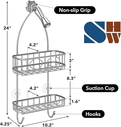 Simple Houseware Bathroom Hanging Shower Head Caddy Organizer, Silver (24 x 10.2 x 4.2 inches)