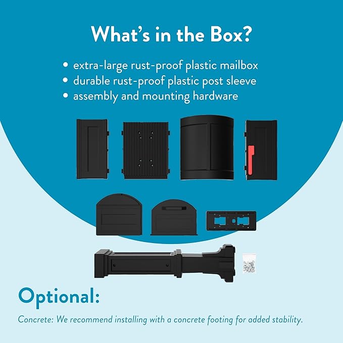 ARCHITECTURAL MAILBOXES Grand Haven Plastic, Mailbox and Post Kit, Black Extra Large