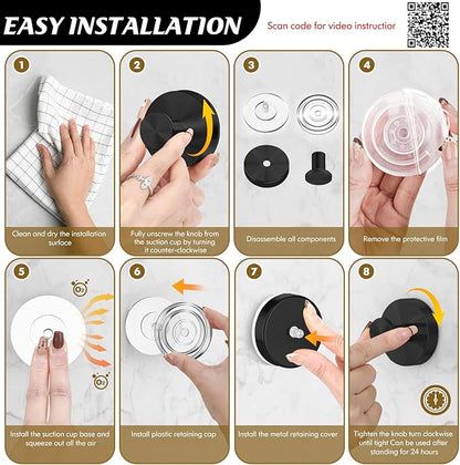 Suction Cup Hooks for Shower,Removable Shower Towel Suction Hooks for Bathroom Wall,Kitchen,Glass,Mirror,Tile to Hang Robes,Loofah-Black(4-Pack)