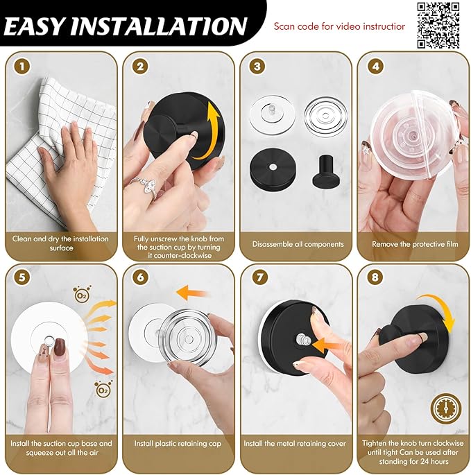 Suction Cup Hooks for Shower,Removable Shower Towel Suction Hooks for Bathroom Wall,Kitchen,Glass,Mirror,Tile to Hang Robes,Loofah-Black(2-Pack)