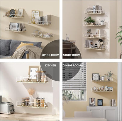 Floating Shelves Set of 3, Home Wood Wall Shelf, Farmhouse Shelf for Bedroom, Wall Mounted Floating Shelf for Living Room, Bedroom, Bathroom, Kitchen, Office (White-4pcs)
