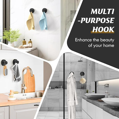 Suction Cup Hooks for Shower,Removable Shower Towel Suction Hooks for Bathroom Wall,Kitchen,Glass,Mirror,Tile to Hang Robes,Loofah-Black(4-Pack)