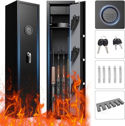 5 Gun Safe Rifle, Long Gun Cabinet for Home Rifle and Pistols, Gun Locker & Cabinets with Drawer and Removable Shelf, Cabinet with Alarm System, Rifle Safe with LED Light
