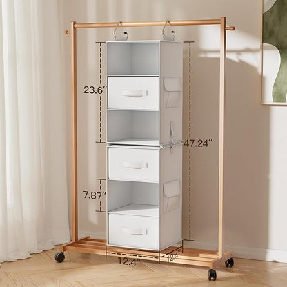 Pipishell 6-Shelf Hanging Closet Organizer with 2 Separable 3-Tier Shelves, 3 Drawers & Side Pockets Closet Organizers and Storage for Wardrobe Organization and Nursery Clothes Organizer, White