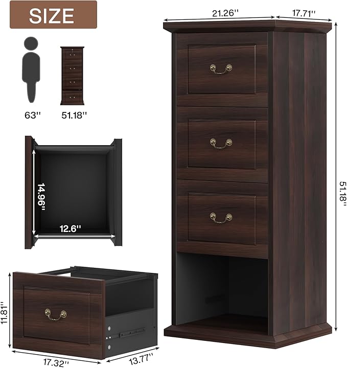 Tribesigns 4-Drawer File Filing Cabinet Set of 2, Vertical File Cabinet Hofice Wood Filing Cabinet for A4 /Letter Size Narrow Tall File Storage for Honhe Office, Walnut