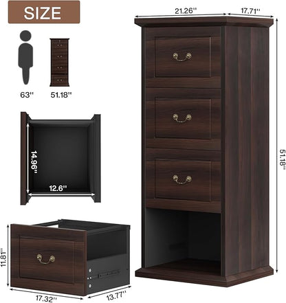 Tribesigns 4-Drawer File Filing Cabinet Set of 2, Vertical File Cabinet Hofice Wood Filing Cabinet for A4 /Letter Size Narrow Tall File Storage for Honhe Office, Walnut