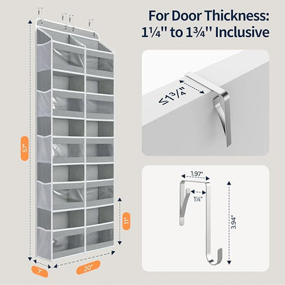 Yecaye 5-Tier Over The Door Organizer Dual-Column, 80lbs Load Extra Large Over The Door Storage of 10 Compartments, Heavy Duty Door Organizer Hanging for Bedroom Closet Dorm Bathroom Pantry, Gray