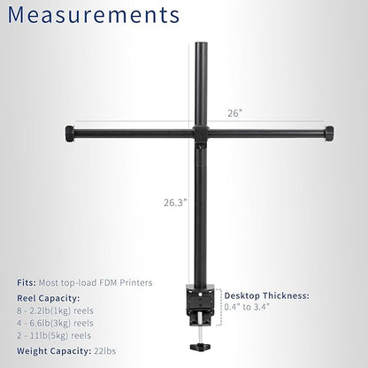 VIVO Clamp-on Steel Filament Holder for 3D Printer, Height Adjustable Spool Support, Holds up to 8 Standard Reels, Black, STAND-3DRH