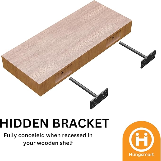 (Set of 4) 4"x5"x2" XL Heavy Duty Floating Shelf Brackets for DIY Shelf- Premium Floating Shelves Hardware for Wall Mounting - Ideal Shelf Bracket for Enhanced Home Decor (10 inch Rod) BLACK