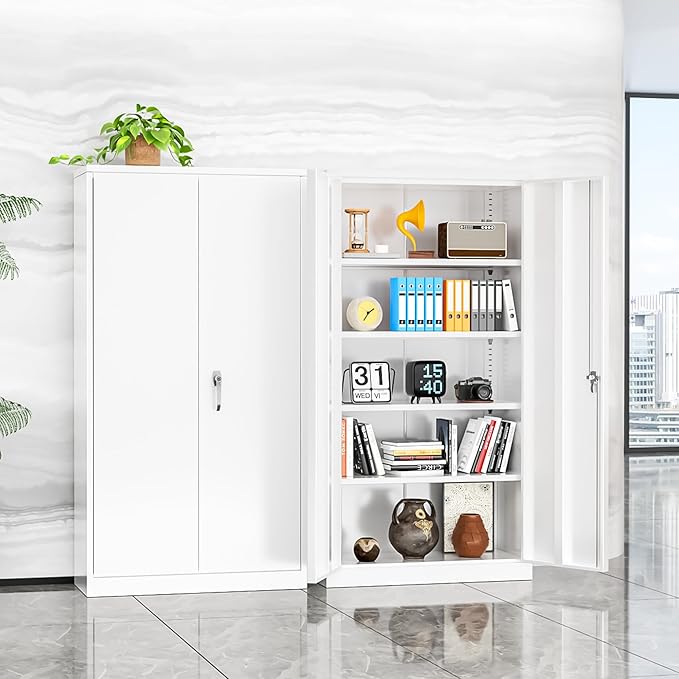 INTERGREAT Metal Lockable Storage Cabinet, 72” H Storage Cabinet with 2 Doors and 4 Adjustable Shelves for Office, Home, Garage, Pantry (Assembly Required, 18”D, White)
