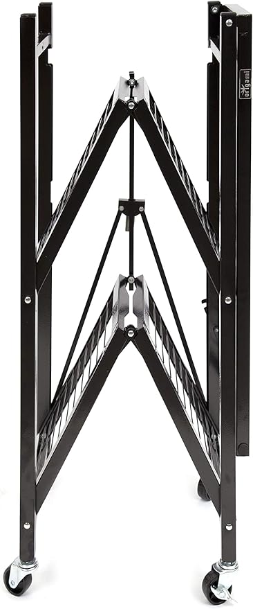 Origami 3-Shelf General Purpose Collapsible/Foldable Shelving Unit, Small Rack with Wheels | Organizer, Rolling Cart, Home Kitchen Laundry Closet Storage, Metal Wire, Pre-Assembled | Black