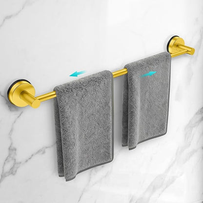 Adjustable Suction Cup Towel Bar for Bathroom Wall,17 Inch~29 Inch Towel Racks for Bathroom,Stainless Steel Bath Towel Holder for Shower(Brushed Gold)